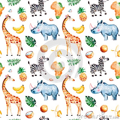 Safari collection with giraffe, rhino, zebra Stock Photo