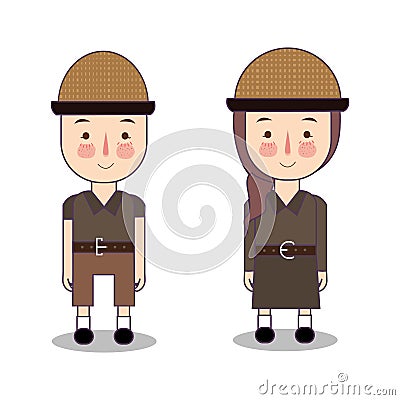 safari costume boy and girl tourism adventure traveling vacation journey explorer environment hunter Vector Illustration