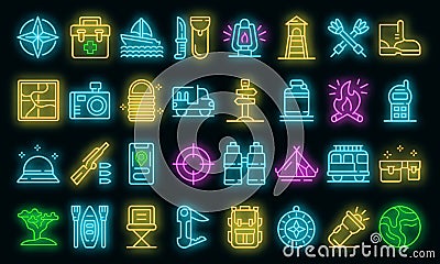 Safari equipment icons set vector neon Vector Illustration