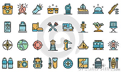 Safari equipment icons set vector flat Vector Illustration