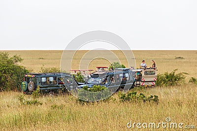 Safari game drive on the savannah in Masai Mara, Kenya Editorial Stock Photo