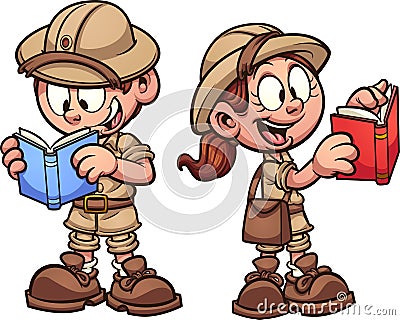 Safari kids with explorer outfits Vector Illustration