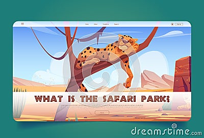 Safari park cartoon landing page with cheetah Vector Illustration