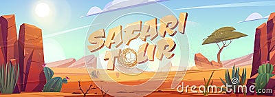 Safari tour cartoon banner, Africa travel Vector Illustration