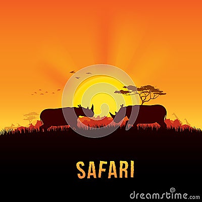 Safari Vector illustration of Africa landscape Vector Illustration
