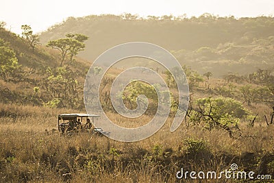 Safari vehicle driving through grass Editorial Stock Photo