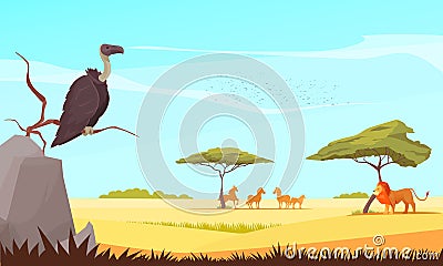 Safari Wild Animals Flat Composition Vector Illustration