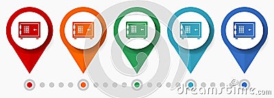 Safe, bank concept vector icon set, flat design business pointers, infographic template easy to edit Vector Illustration