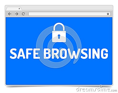 Safe browsing - opened internet browser window on white background with shadow. Vector Illustration