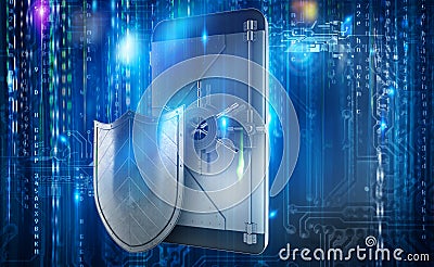 Safe cellphone from hacker attack like a strongbox. 3D Rendering Stock Photo