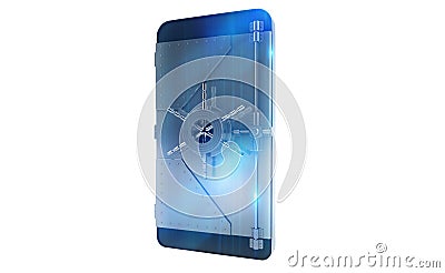 Safe cellphone from hacker attack like a strongbox. 3D Rendering Stock Photo