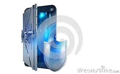 Safe cellphone from hacker attack like a strongbox. 3D Rendering Stock Photo