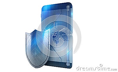 Safe cellphone from hacker attack like a strongbox. 3D Rendering Stock Photo