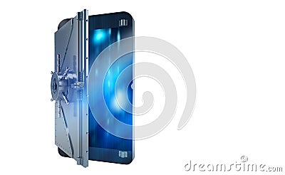 Safe cellphone from hacker attack like a strongbox. 3D Rendering Stock Photo