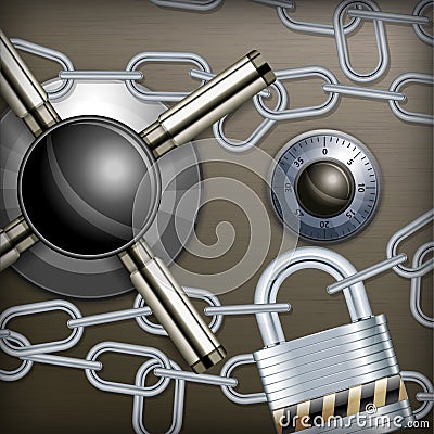 Safe combination lock & chain Vector Illustration