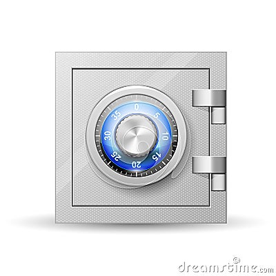 Safe with combination lock - vault strongbox, lock box with turning knob Vector Illustration