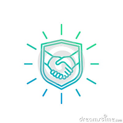 Safe deal, trust, partnership icon with handshake Vector Illustration