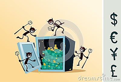 Safe deposit box damaged by thief Vector Illustration