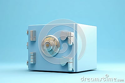 safe deposit box with light blue color and 3d style flat, generative AI Cartoon Illustration