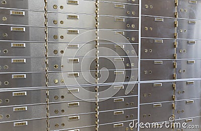 Safe Deposit Boxes at a bank. A Safe Deposit Box provides a safe and secure location to store valuables like jewelry and stocks Stock Photo