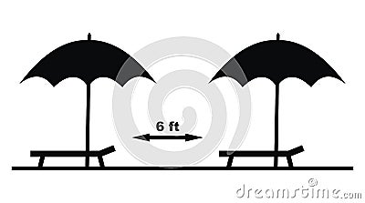 Safe distance among parasols, black icon, eps. Vector Illustration