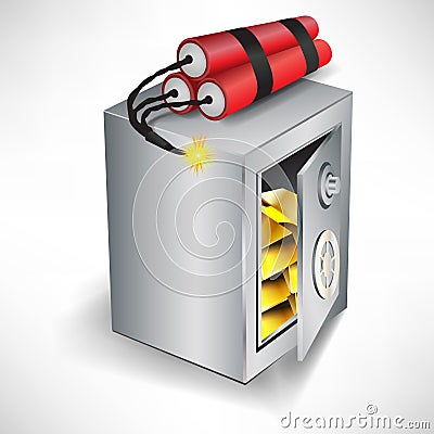 Safe with dynamite; robbery concept Vector Illustration