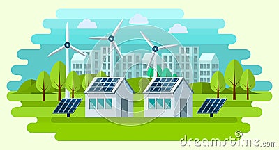 Safe green energy concept in a flat style. Vector Illustration