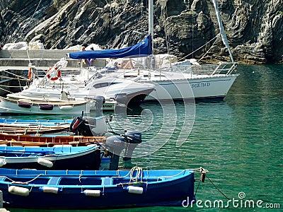 Boats in the Vernazza harbour in Cinque Terra Editorial Stock Photo