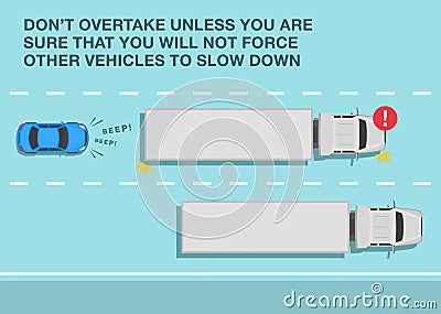 Do not overtake unless you are sure that you will not force other vehicles to slow down. Truck passing another truck. Vector Illustration