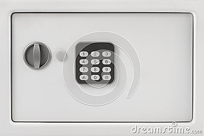 Safe isolated on white background; electronic code lock on the safe. Stock Photo