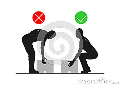 Safe lifting. Silhouettes of people lifting weights. Vector Illustration