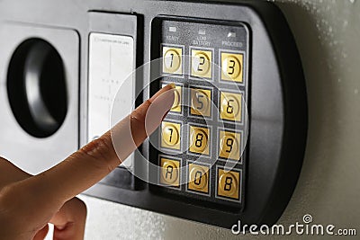 Safe lock code Password Pad number Protection Safety box bank Stock Photo