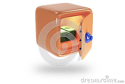 Safe with money and dollars. Icons of safe for bank. Vault with lock. Protection, security concept. 3D render Stock Photo