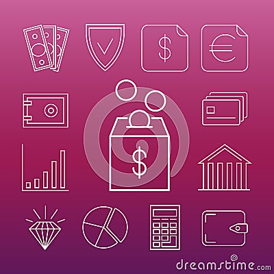 Safe money line art icons Vector Illustration