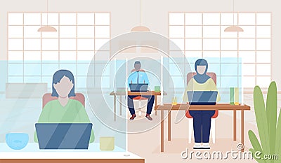 Safe office during pandemic flat color vector illustration Vector Illustration