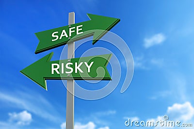 Safe and risky arrows opposite directions Stock Photo