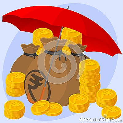 Safe and secure Indian Rupee investments concept. Vector Illustration