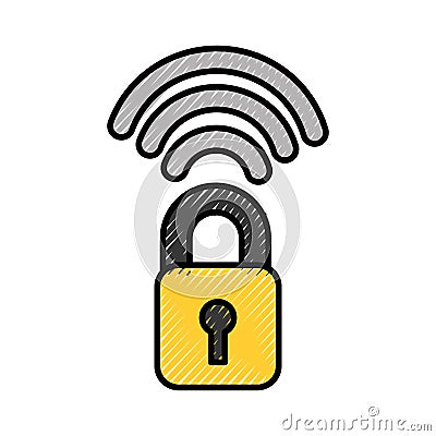 Safe secure padlock with wifi signal Vector Illustration