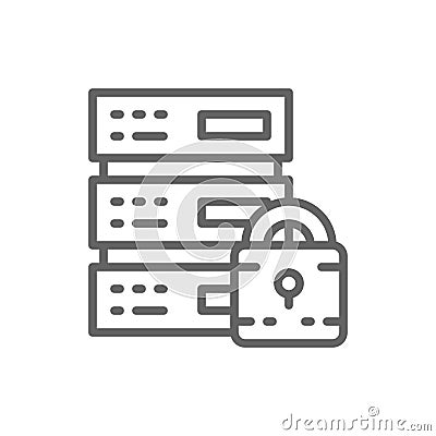 Safe server, protected data center, web hosting, cloud computing line icon. Vector Illustration