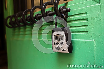 Safe storage combination lock box to keep keys safely guarded. One access key box with combination padlock. key safe locks for Editorial Stock Photo
