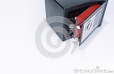 Safe, valuables, coin collection, white background Stock Photo