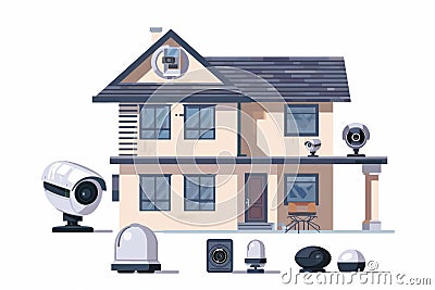Safeguard properties with advanced home networking and IoT integration, utilizing smart security systems for effective protection. Cartoon Illustration