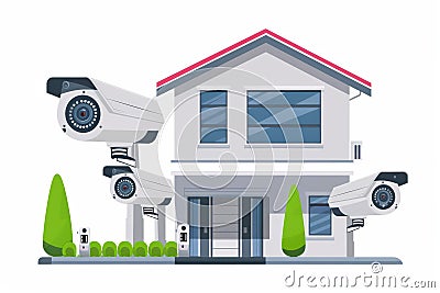Safeguard your property using sophisticated intrusion detection through CCTVs and camera-based systems with real-time alert notifi Cartoon Illustration