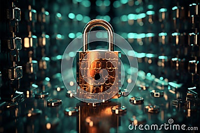 Safeguarding data with binary code locks is critical in cyber defense Stock Photo
