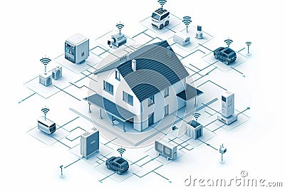Safeguarding homes through advanced electronic defenses, integrating secure home automation with high tech precision detection. Cartoon Illustration