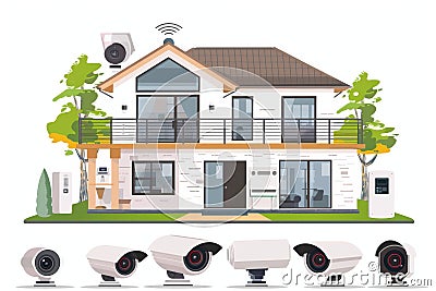Safeguarding records communication integration in security systems, integrating cameras with wireless harmonizing devices for metr Cartoon Illustration