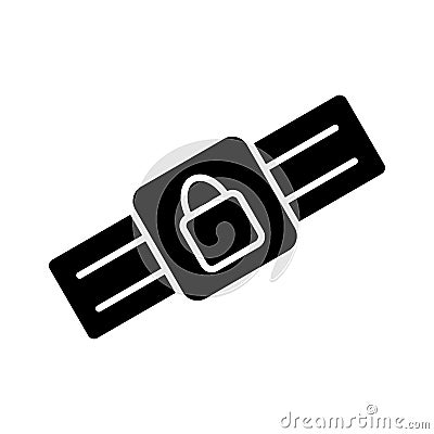 Safety belt icon. Outline Black pictogram on white background. Vector illustration symbol and bonus button closed lock. Vector Illustration