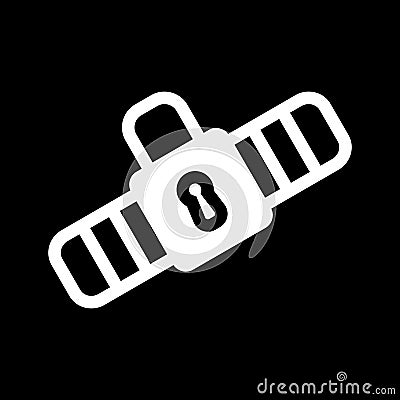 Safety belt icon. Solid white pictogram on black background. Vector illustration symbol and bonus button closed lock. Vector Illustration