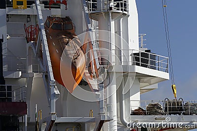 Safety on board modern merchant navy vessel Stock Photo