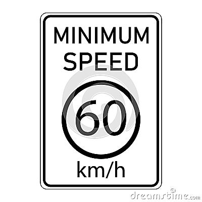 Safety car driving rules. Minimum following distance between vehicles traffic. Minimum speed 60 kmh sign. Vector Illustration
